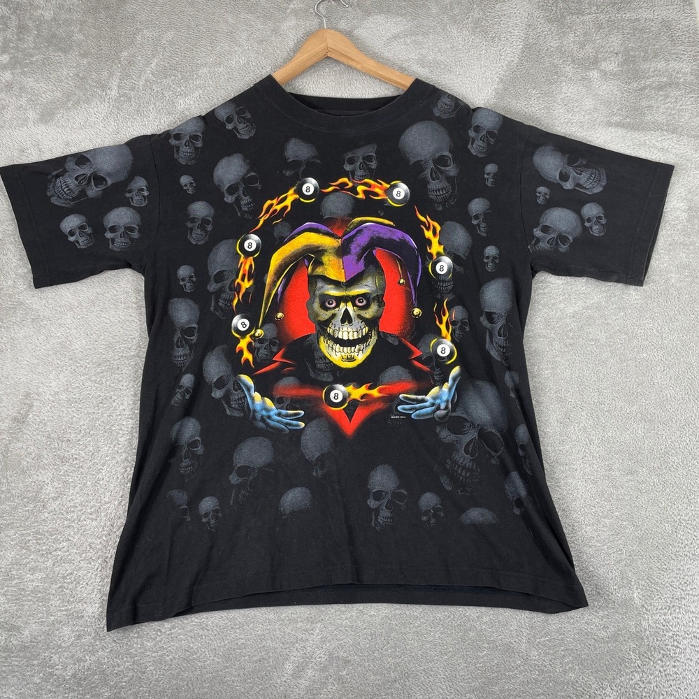 Vintage Sturgis Black Hills Rally Shirt Mens XL Y2K Skulls Jester Biker AOP